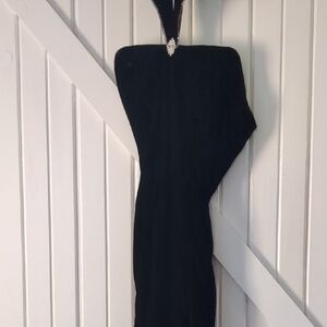 Betsy & Adam Black Velvet Evening Gown With Rhinestone Neckline